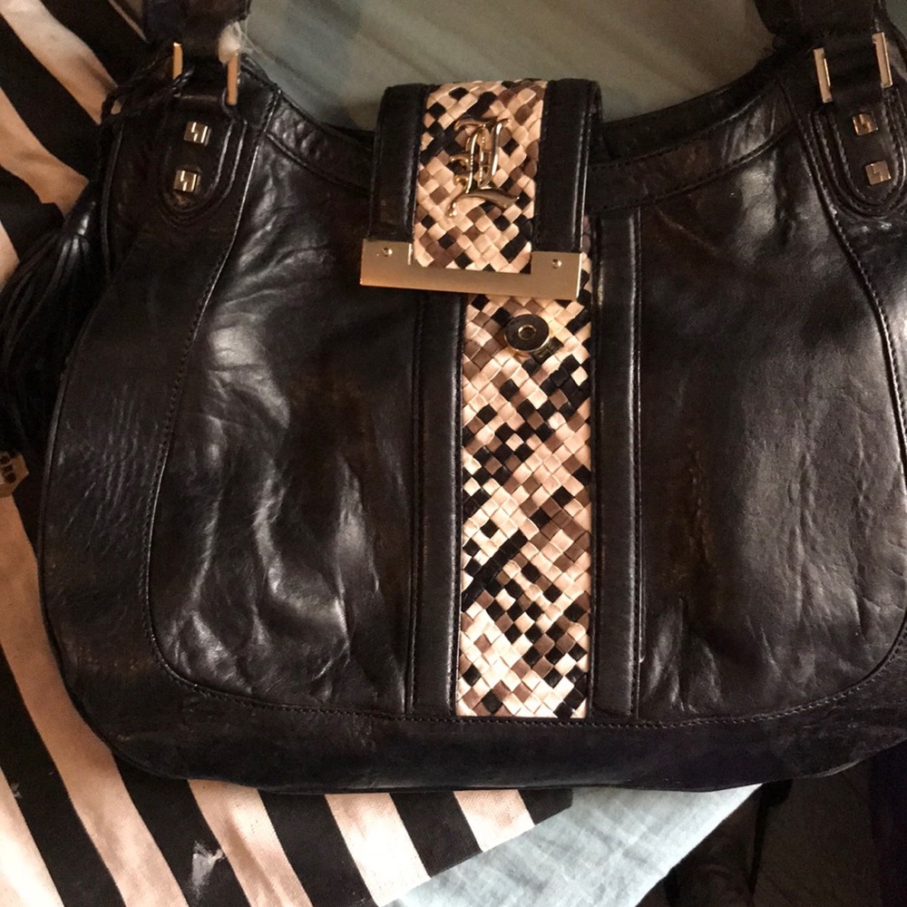 L.A.M.B. Black/cream/tan hobo bag